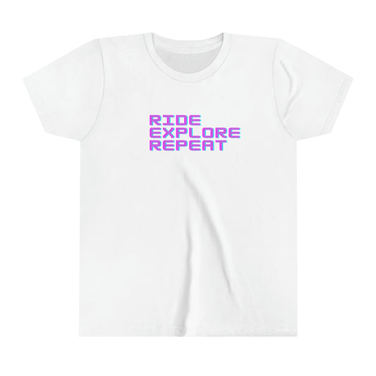 Ride Explore Repeat - Words Only - Youth Short Sleeve Tee